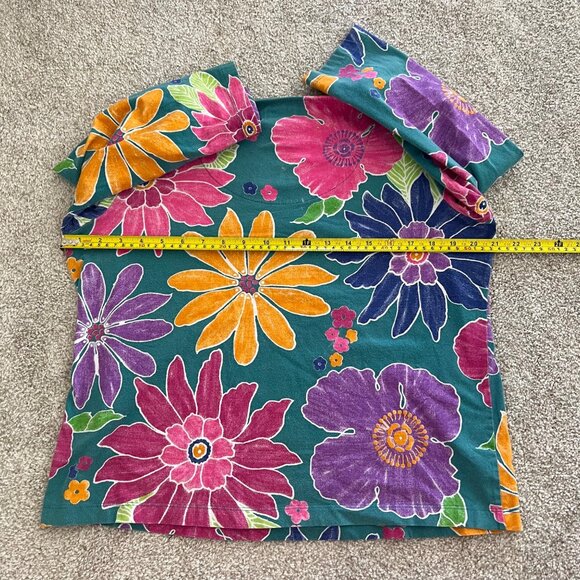 Y2K Retro Floral Colorful Print 100% Cotton Stretch Top - Picture 7 of 8